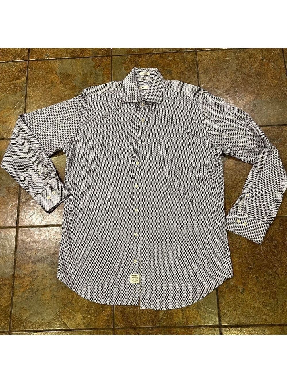Peter Millar Mens 100% Cotton Dress Shirt Blue Red Neck 17 Sz Large Length 31